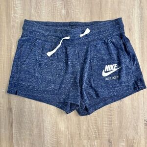 Nike Women’s Gym Vintage Thunder Shorts Blue Drawstring Athletic Lounge Mediu